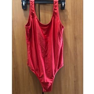 Womens red one piece bathing suit scoop back XL